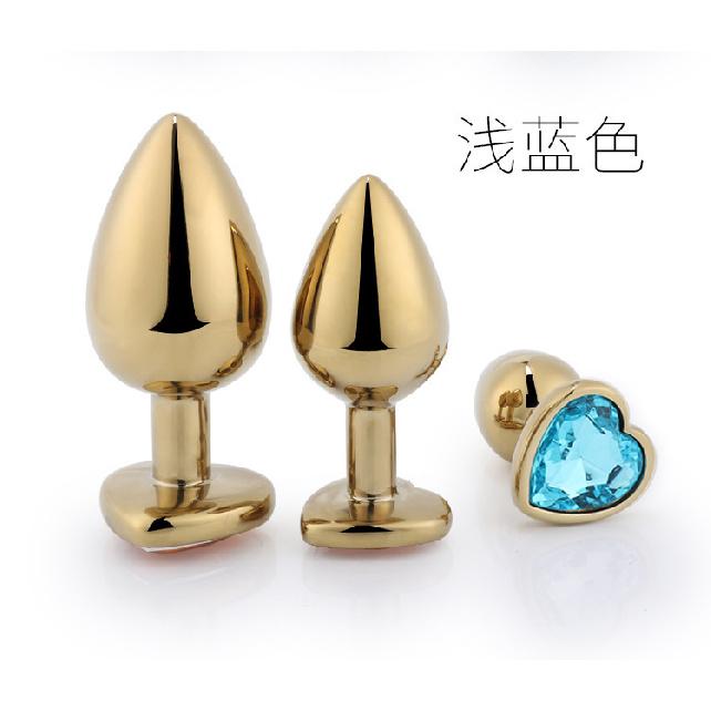 Stainless Steel Metal Butt Plug Gay Products Sex Health Supplies Adult Sex Court Golden Heart-Shaped Suit Cloth Bag