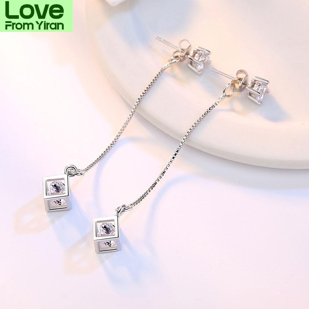 New 925 Sterling Silver Women Pendant Fashion Square Ear Line All -Match Pearl Ear Studs High Quality Zircon Pair Earring Jewelry