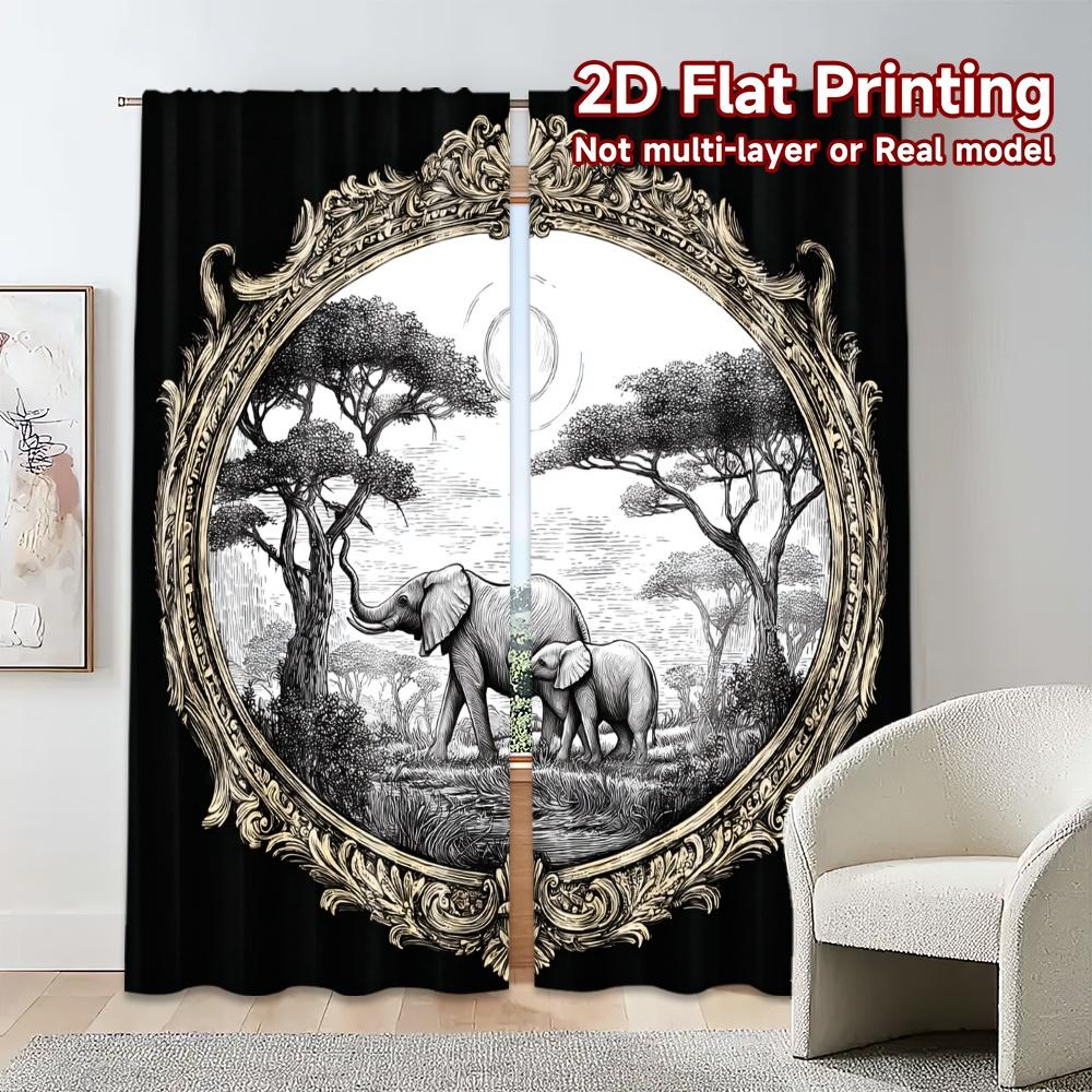 2 Stück, 2D-FLACHDRUCK Vorhänge (Ohne Stange) Savanna Elegance Beliebte Vorhänge Vielseitige Langlebige Polyestervorhänge Festlich