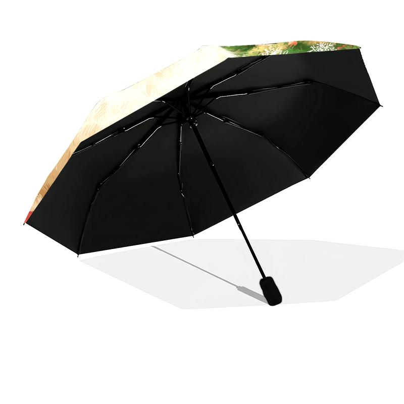 Weihnachtskatze, automatischer Regenschirm, tragbares und faltbares Design, 8 Schirmstäbe, ein Weihnachts- oder Geburtstagsgeschenk.