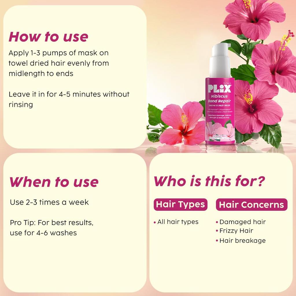 The Plant Fix Plix Hibiscus Bond Repair Leave-In Hair Mask 50g | Repairs, Reduces Frizz & Strengthens Hair