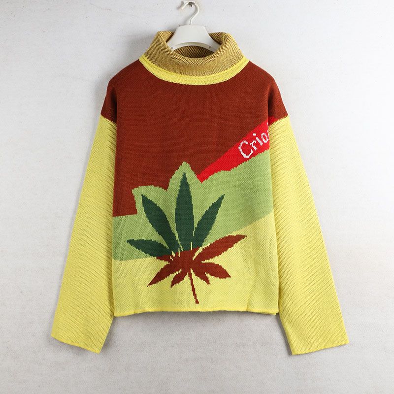 

Sunshine House Fall and Winter New Arrival K-style Women s Turtleneck Printed Pattern Loose Oversize Sweater Thick Sweater Yellow Loose version