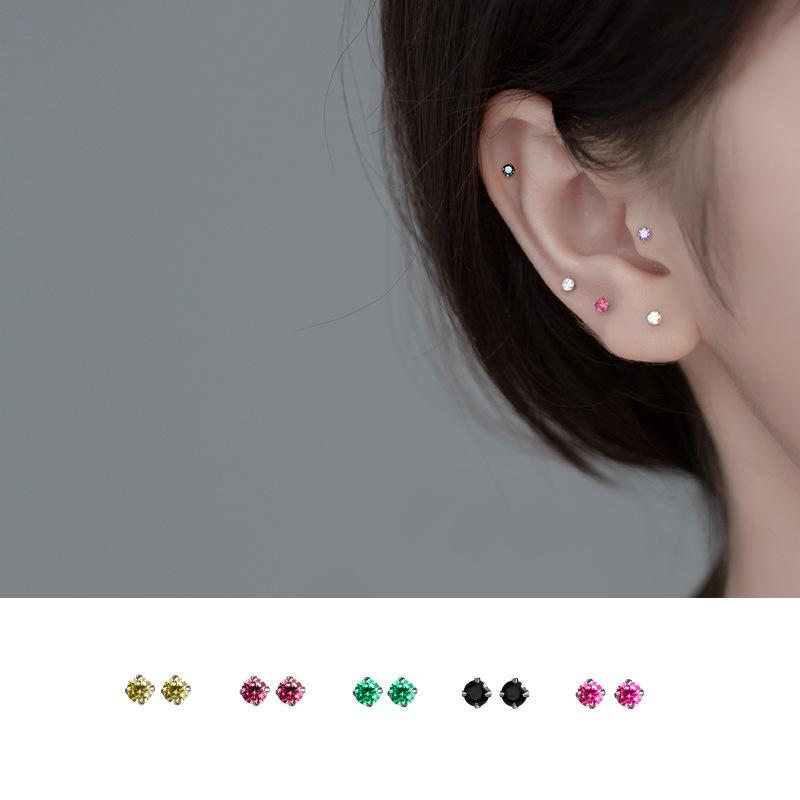 Tiny Round Crystal Stud Earrings Claw Design 925 Silver Piercing Jewelry for Women Simple CZ Zircon Earring Female Gift