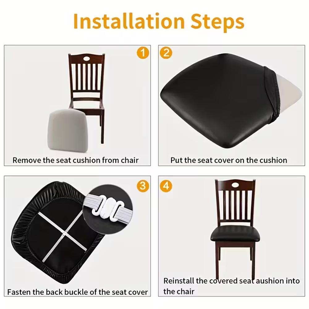 Waterproof PU Leather Dining Chair Slipcovers Removable Cushion Covers for Home Kitchen Hotel Upholstered Chair Protector
