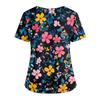 Floral Print V Neck Medical Scrub Top with Pockets Side Slits Short Sleeve Nurse Uniform Shirt for Women Comfortable Fit