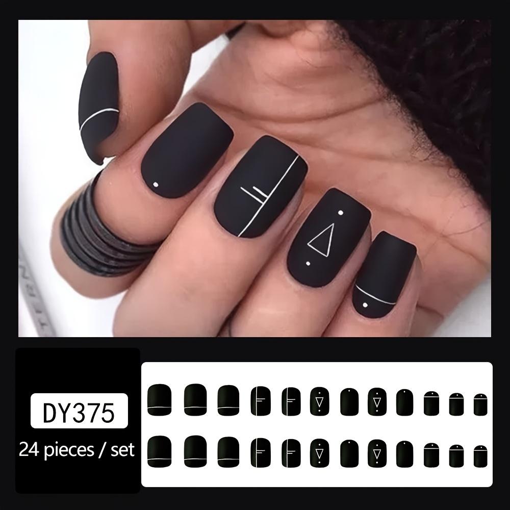 24 Piezas Triangulares para Uñas en Blanco y Negro con Efecto Mate Cuadrado Mediano y Decoración de Moda para Entusiastas del Arte de Uñas