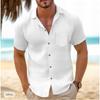 Men's summer retro linen loose Henry shirt casual beach shirt