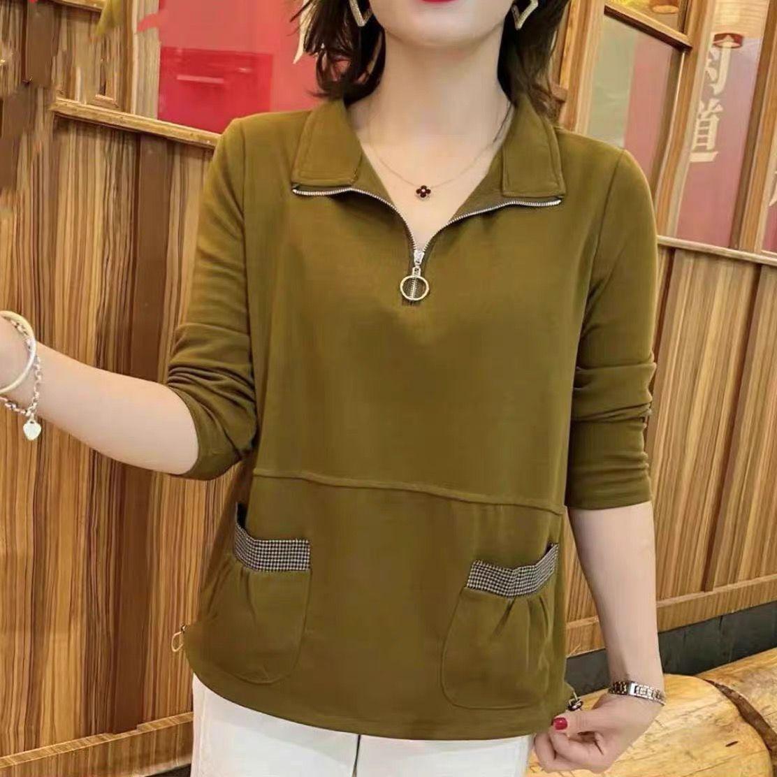 

YYFS Женская мода Повседневные Весенне-осенние Однотонные Блузки и Рубашки с Принтом, с Длинным Рукавом и Воротником ПОЛО XXXL