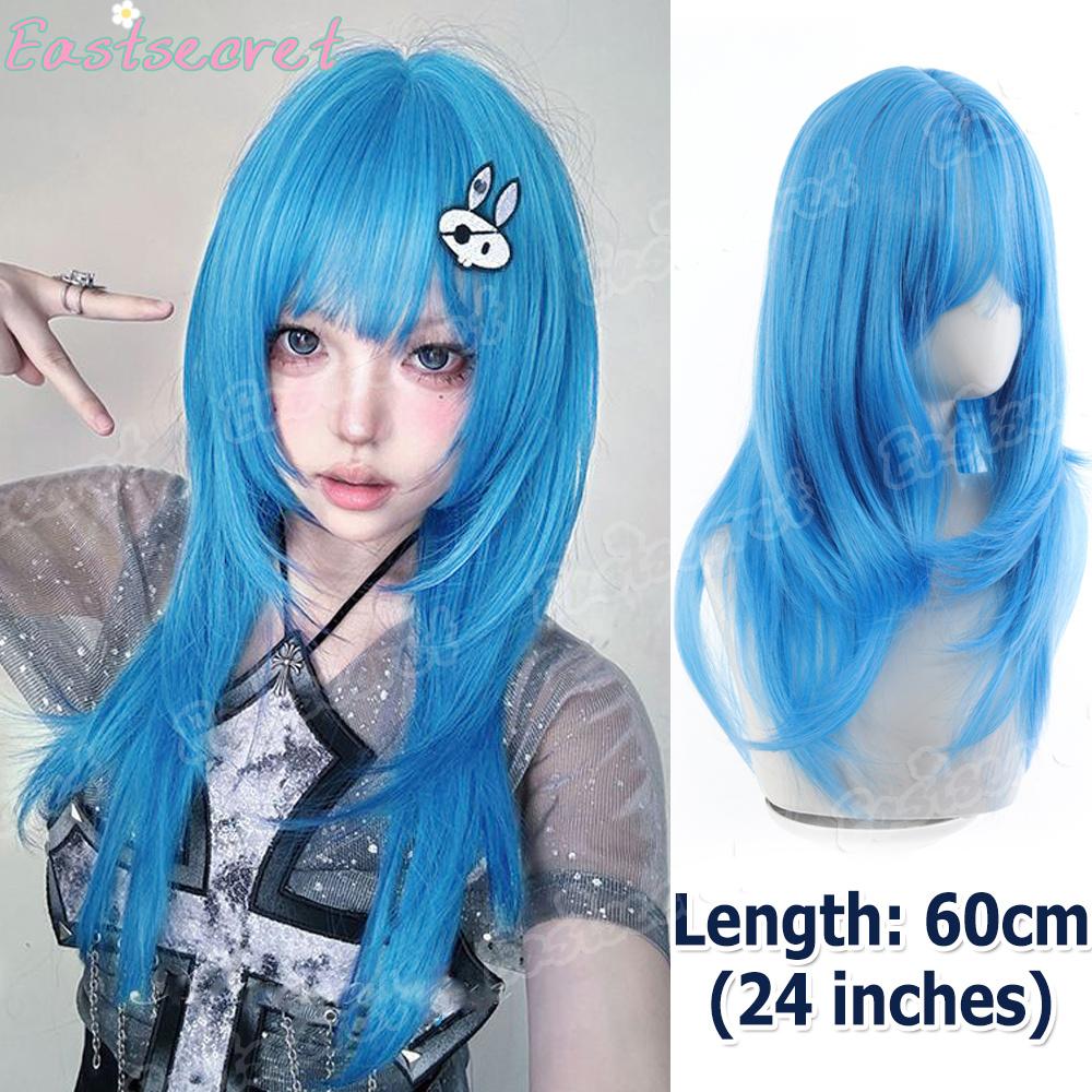 22 Zoll Seeblaue Farbe Synthetische Perücken Mittelscheitel Lang Natürlich Welliges Haar Perücke Für Frauen Cosplay Drag Queen Party Hitzebeständig