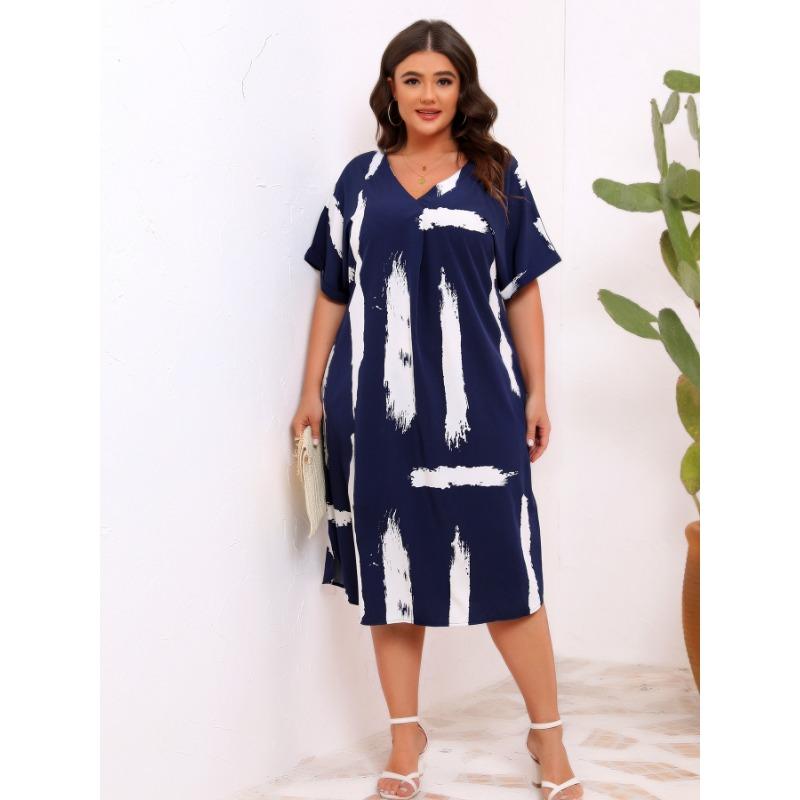 V-neck Printed Loose Dress