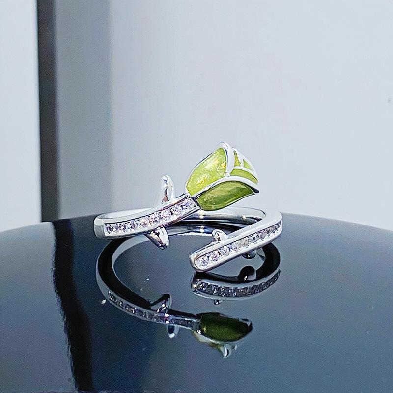 Grüner Emaille Öltropfen Schmetterling Blume Zir*****Stift Ring Klein Frisch Leichter Luxus Hoher Sinn Ring Frau