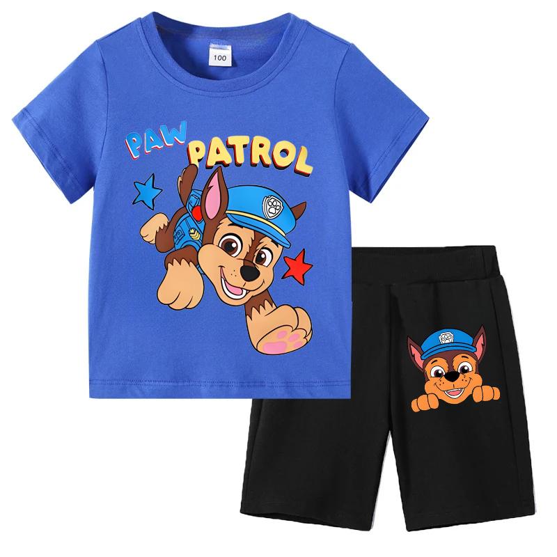 PAW Patrol Children's T-shirts Sets Summer Cartoon Print Boys Short Sleeve Shorts 2pcs Suit Kids Outfits Casual Clothing Sets