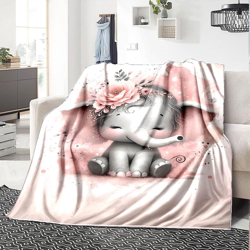 1pc Elephant Name Blanket Lightweight Flannel Throw for Sofa Bed Travel Camping Livingroom Office Couch Chair