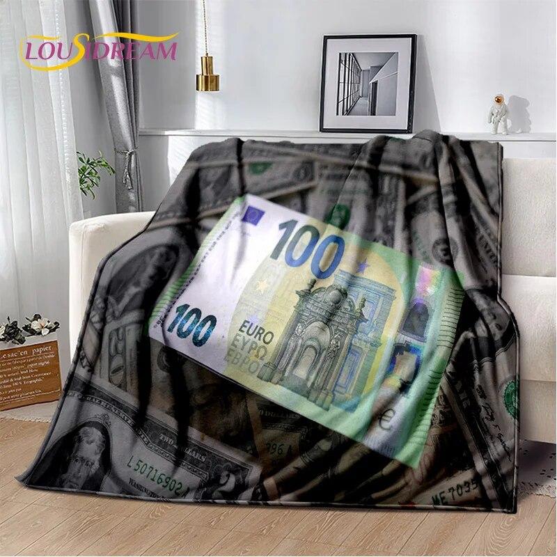 3D-Dollar-Euro-Pfund-Geld-Reich-Cartoon-weiche Plüschdecke, Flanelldecke, Überwurfdecke für Wohnzimmer, Schlafzimmer, Bett, Sofa, Geschenk