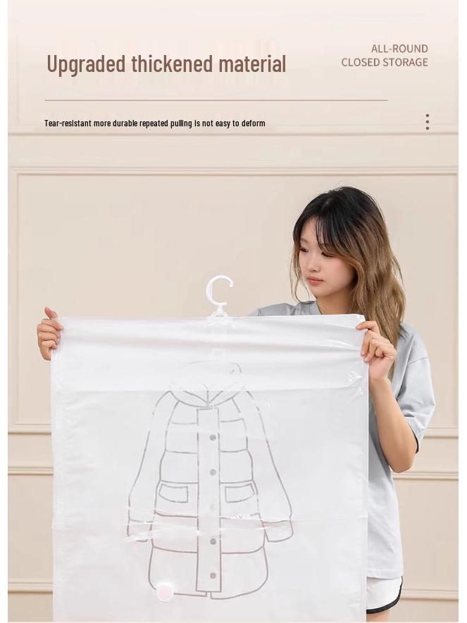 Hanging Vacuum Compression Storage Bag for Jackets and Quilts