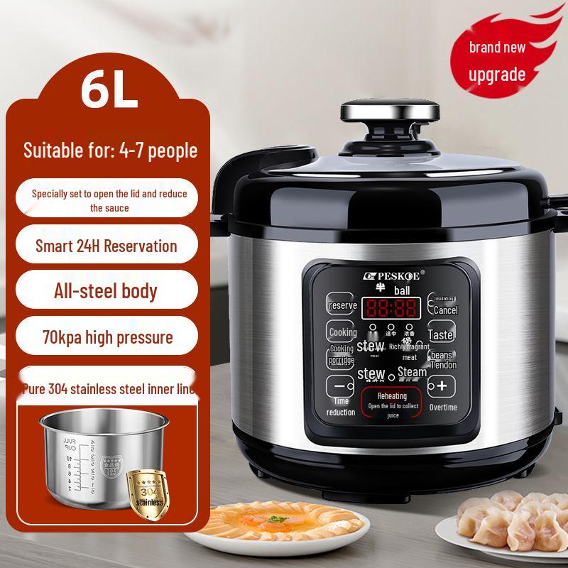 Компактная электрическая скороварка из нержавеющей стали, 2,5 л - 6 л, умная скороварка для риса высокого давления на 1-3 человек.