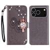 For iPhone 17 Pro Max Wallet Case Owl Flower Imprinted Rhinestone Leather Cover