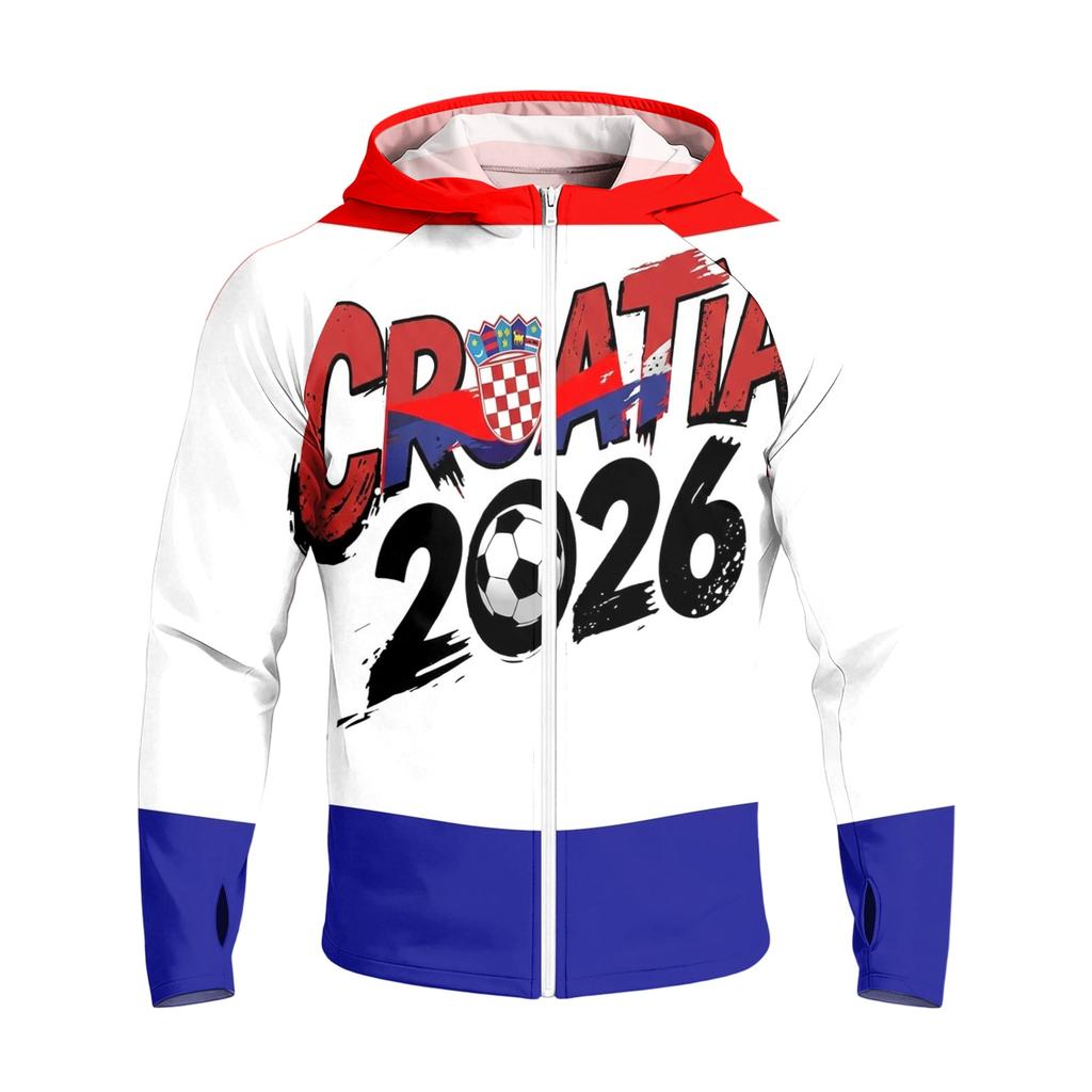 Men's Casual Raglan Sleeve Hooded Long Sleeve Sun Protection Jacket Lightweight Breathable Sportswear with Full Zip Front