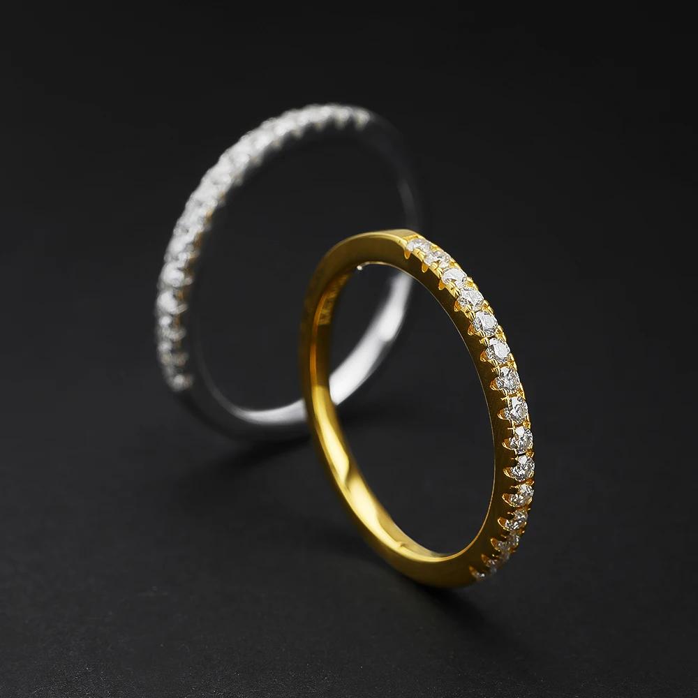 Real Moissanite Diamond Stackable Rings for Women   CopperPlated 18K Gold Half Eternity Wedding Band Jewelry Houtros