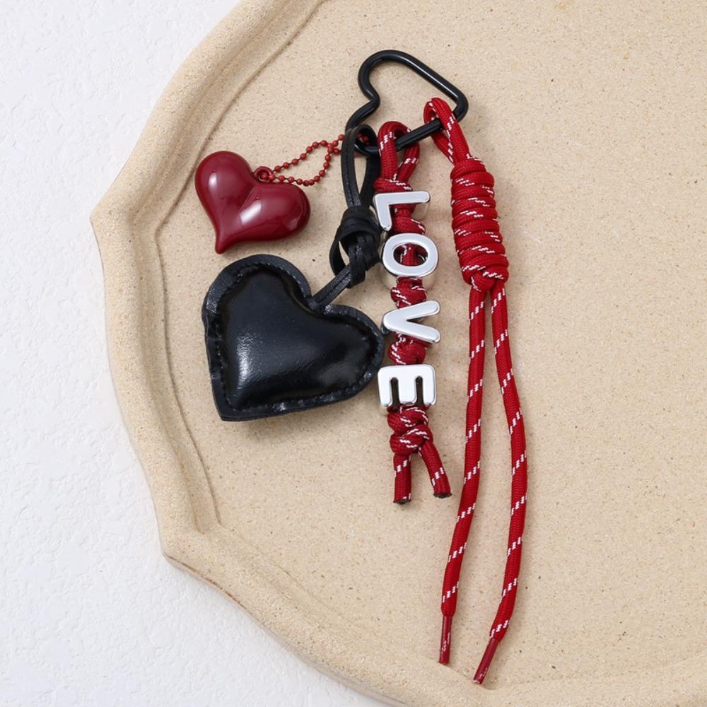 English Letter Heart Leather Rope Keychain Woven Rope Love Rope Bag Charm Birthday Parties