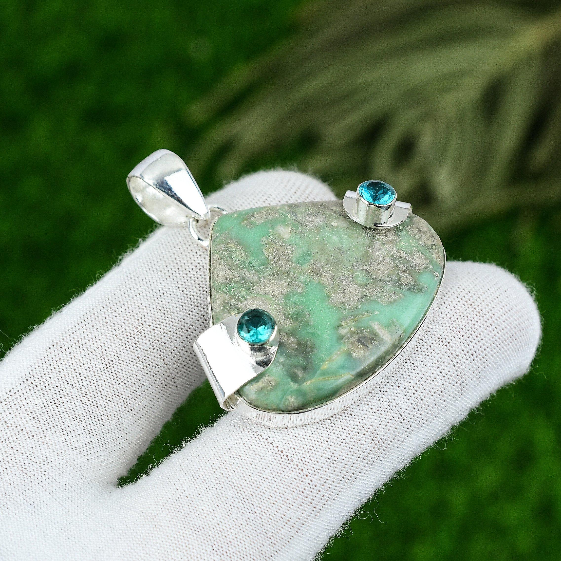 

Mothers day Deal Pear Variscite Gemstone Topaz Handcrafted Pendant 925 Silver