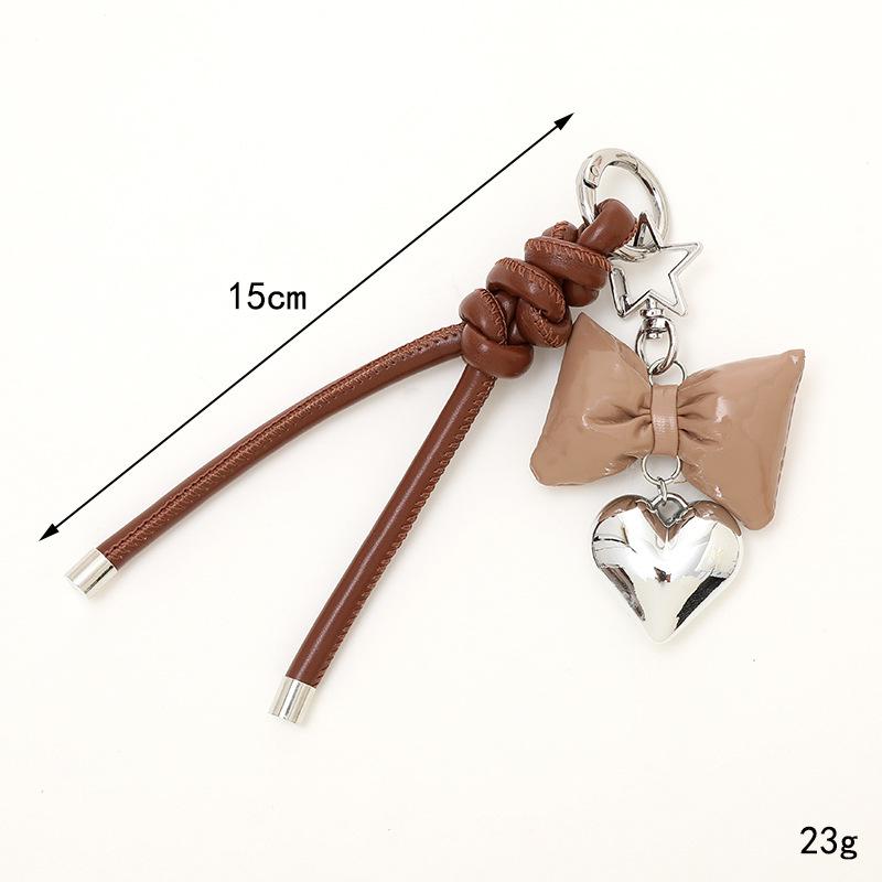 Korean Style Lovely Women Handbag Purse Mobile Phone Straps Charm Decoration Accessories Cute Braided Leather Heart Bow Keychain