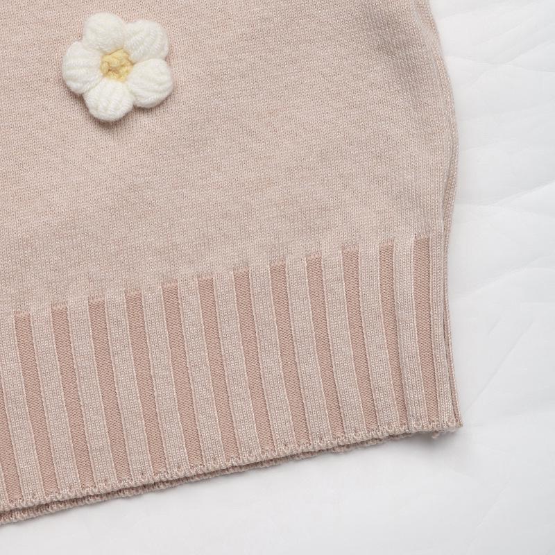 2025 Autumn European & American Casual Sweet Style Floral Knit Pink Round Neck Women's Pullover Sweater