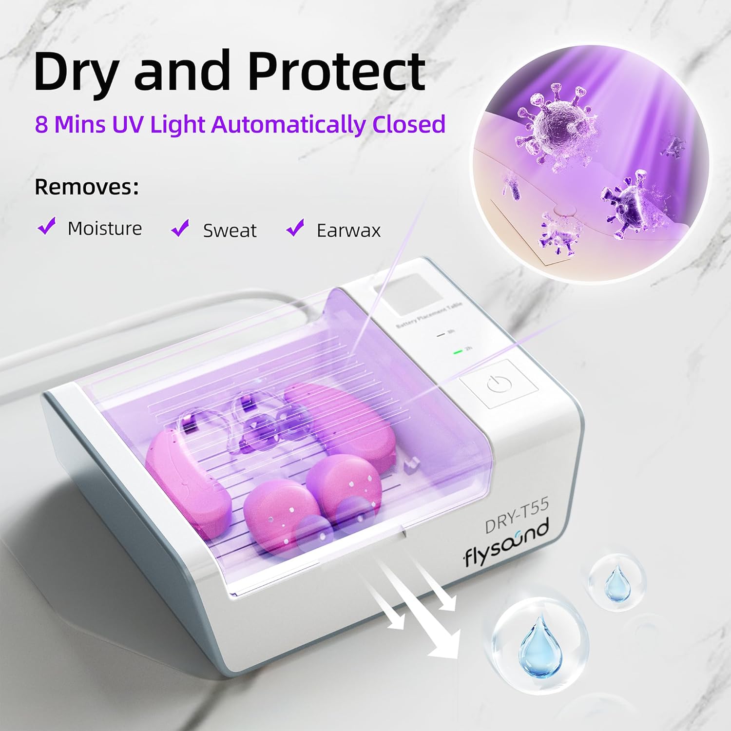 Hearing Amplifiers Dryer Dehumidifier,Dual Mode Drying Selection,Hearing Amplifiers Drying Box Cleaning Kit,Removes Sweat & Moisture for Hearing