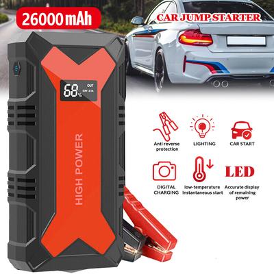 26000mAh Car Portable Car Jump Starter Battery Power Bank Emergency Booster WithLED Light 12V 1600A Auto Starting Device