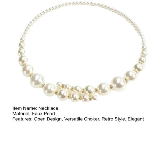 Open Faux Pearl Choker Women Round Imitation Pearl Necklace Retro Formal Costume Necklace for Weddings Parties Evenings