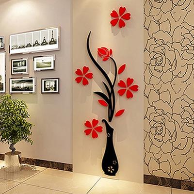 Retro Vase Flower Tree Pattern DIY Home Room TV Decor Arcylic 3D Wall Sticker