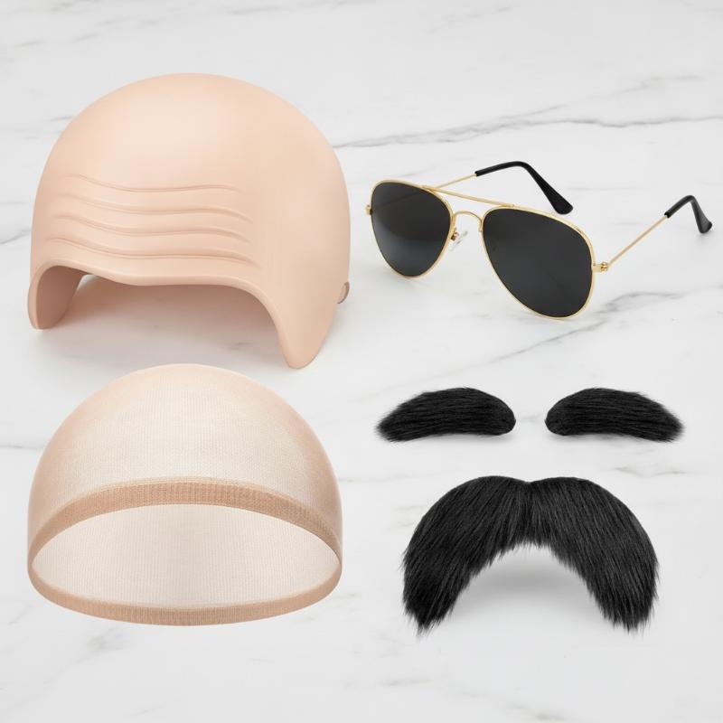 1 Sett Fasjonabel Lateks Sminke Hårløs Cosplay Hatt Nylon Lateks Hårløse Hetter Simulering Design Tykt Materiale Halloween Skalle Parykkhette