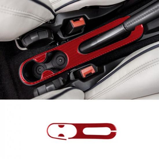 3pcs Red Carbon Fiber Handbrake Cup Holder Frame Cover For Fiat 500 12-15