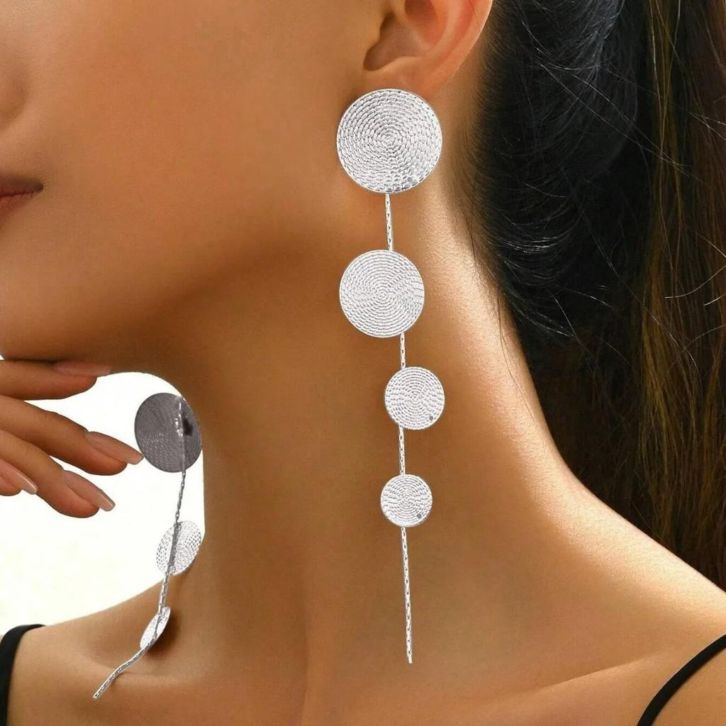 Vintage Europe USA Bohemian Fashion Round Piece Tassel Earrings Ladies Long Paragraph Design  Holiday Accessories Gift