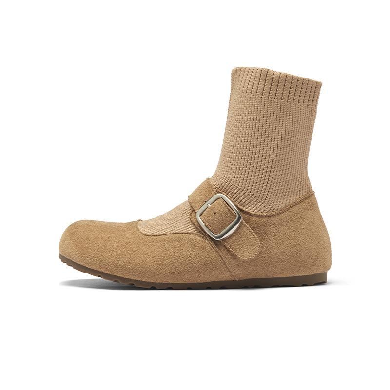 Augustus Denboken Boots Women's 2025 New Autumn Retro Mary Jane Shoes Skinny Boots Casual Elastic Socks Boots