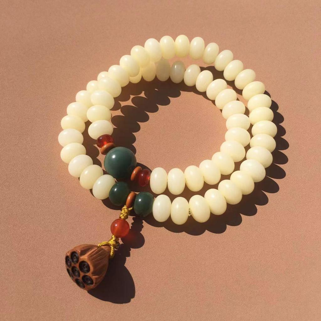 Natural White & Creamy Yellow Jade Bodhi Root Double-Strand Bracelet - Women's Gift Edition