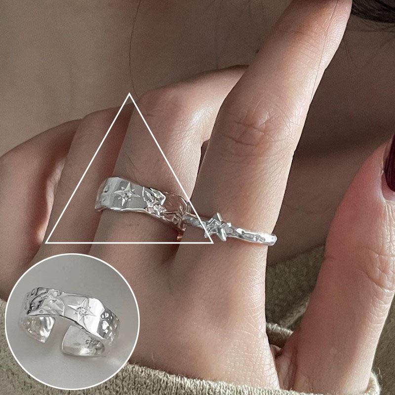 Korean S925 Silver Cross Military Flower Ring: Retro, Adjustable, Fashionable Hip-Hop Index Finger Design for Women.