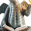 Sochy zahradního draka Čtení knihy Venkovní dekorace, figurky z dinosauří pryskyřice Sběratelská socha