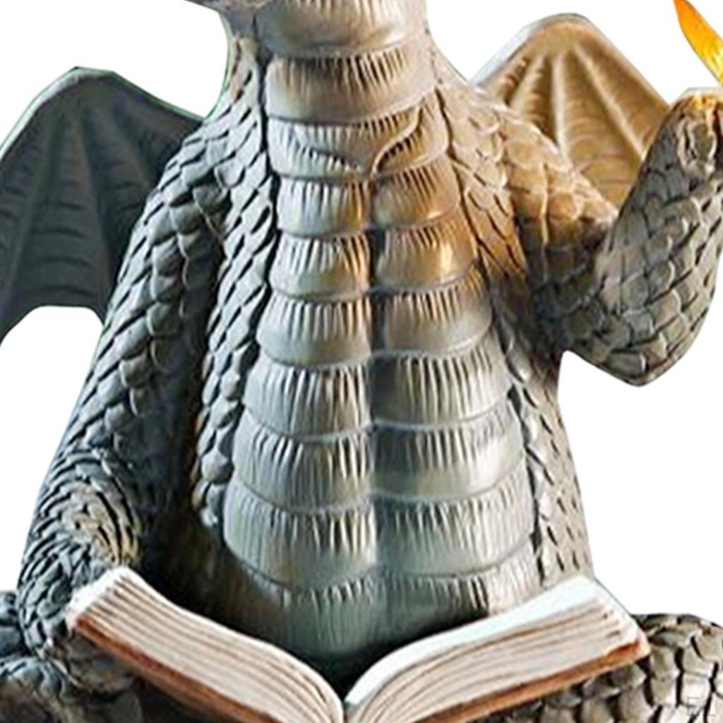 Sochy zahradního draka Čtení knihy Venkovní dekorace, figurky z dinosauří pryskyřice Sběratelská socha