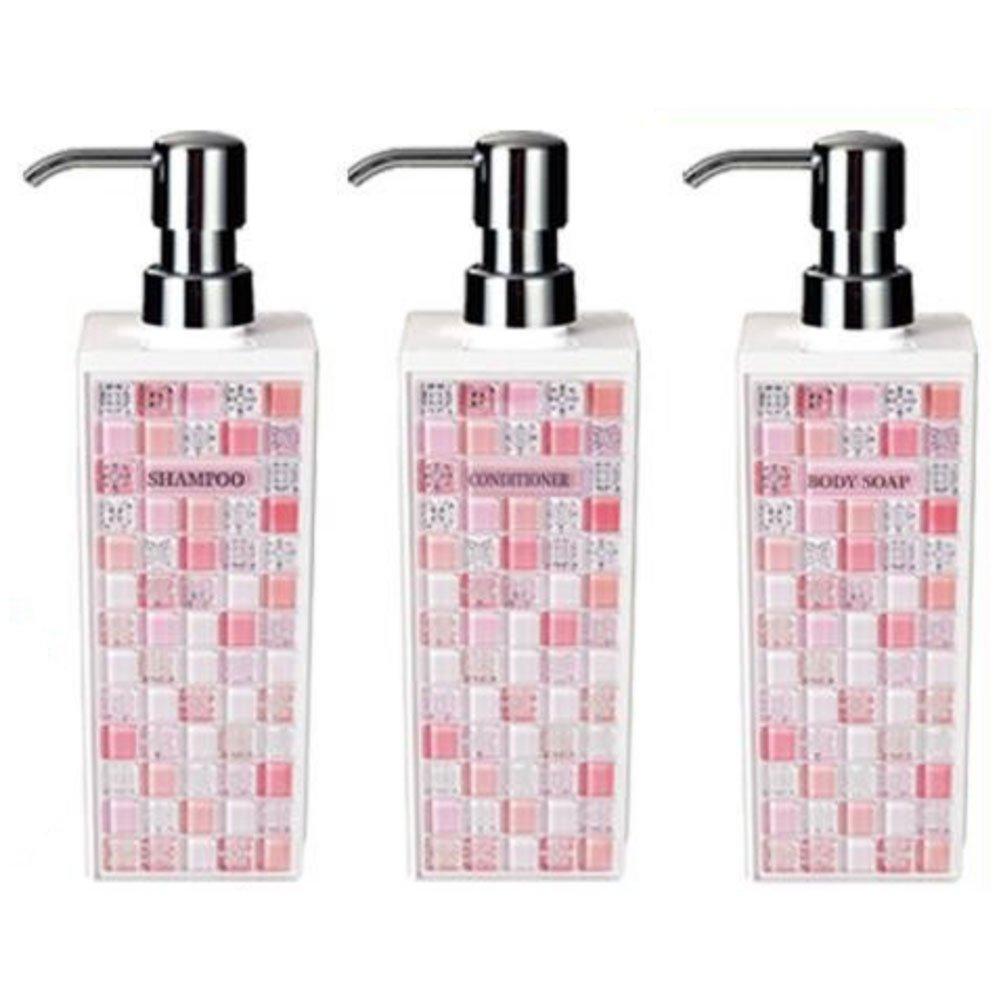 

Набор из 3 бутылок для заправки диспенсера пиастреры, корпус квадратный большой розовый (шампунь, кондиционер, мыло) (500мл) розовый