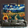 2D Van Gogh inspirierte Sternenhimmel Sonnenblumen Wandteppich für Boho & Künstlerische Heimdekoration