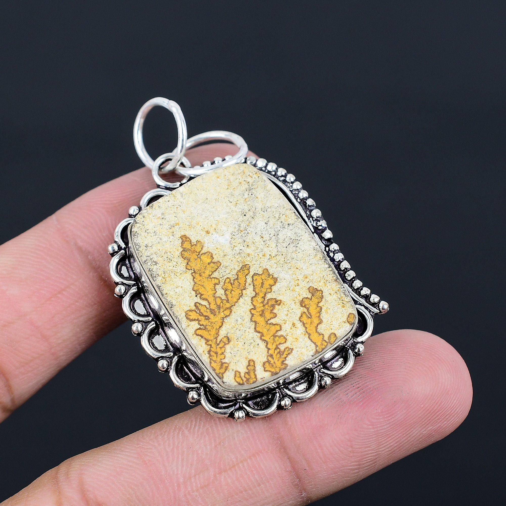 Daughters Day Deal Psilomelane Dendrite Stone Mother Pendant 925 Sterling Silver