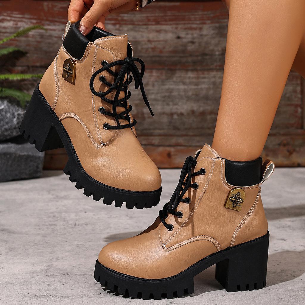 Thick-heeled Martin Boots Women's 2025 Autumn/winter New High-top Platform Platform Plus-size Booties