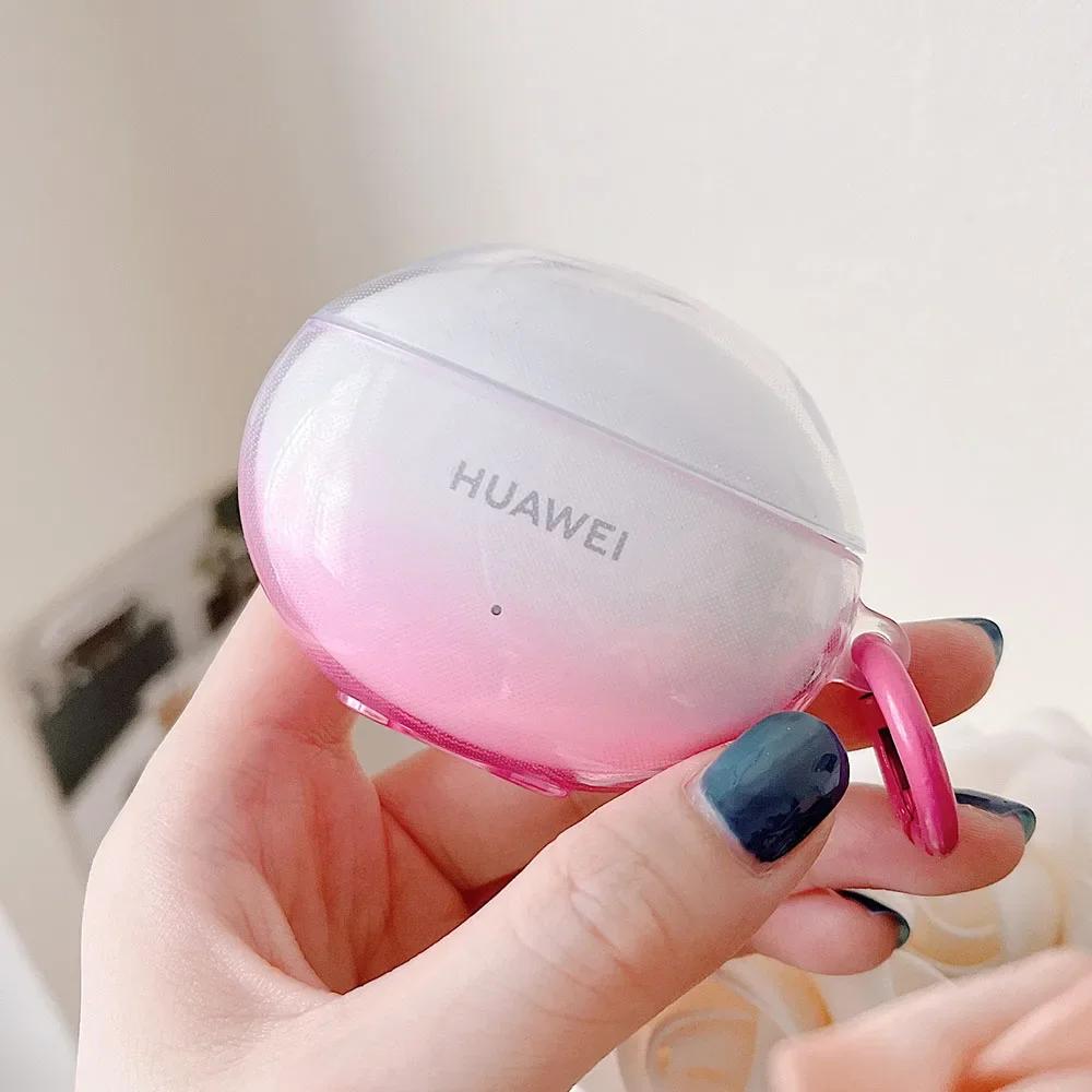 Étui pour écouteurs en silicone transparent dégradé pour Huawei Freebuds 6i Housse de boîtier de chargement pour Freebuds 5i avec for Freebuds 5i rose