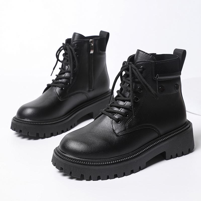 Fashion Winter Warm Thicken Plush Ankle Boots Women Fashion Lace Up Platform Combat Boots Woman Comfort Zipper Pu Leather Short Booties