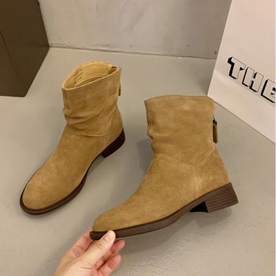Keep Version~ Star Same Pleated Stacking Boots 2025 New Thick Heel Maillard Mid Tube Western Boots Thin Boots