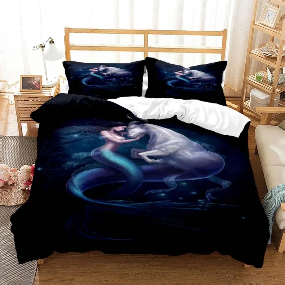 Zodiac Mermaid Digital Print Polyester Bedding Sets Child Kids Covers Boys Bed Linen Set For Teens Bedding Set