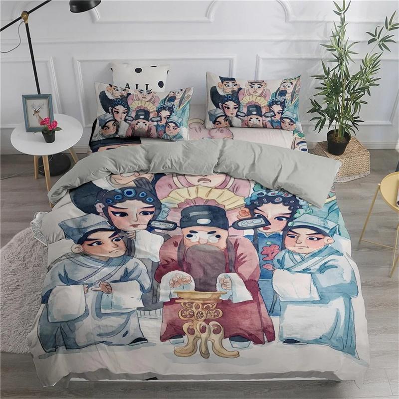 Peking Opera Duvet Cover Set King/Queen Size,Chinese Traditional Opera Culture Combined with The Theme of Modern Art Quilt Cover