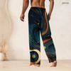 Men Plus Size Drawstring Waist Galaxy Printed Straight Leg Full Length Beach Pants