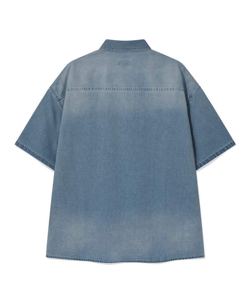 COVERNAT Washed Denim Half Shirt Light Blue